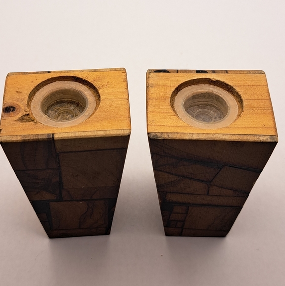 Vintage Wood Pyramid Triangle Salt & Pepper Shakers. - Picture 3 of 6